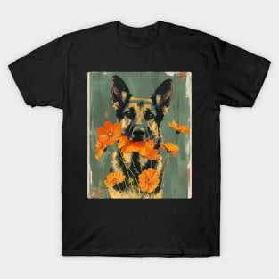 German Shepherd Flowers Photo Art Design For Dog Onwer T-Shirt